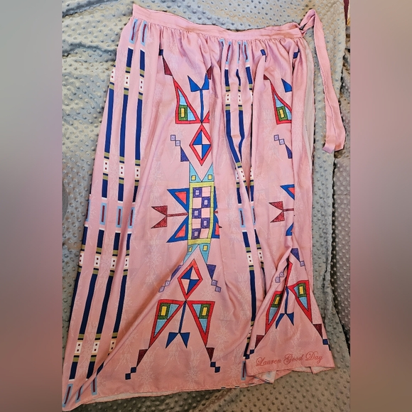 Lauren Good Day Native American Designer Pink Maxi Skirt Ribbon Southwest Tribal - Picture 2 of 11